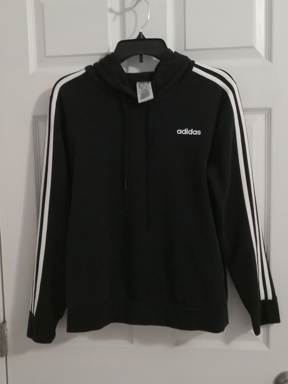 Mens adidas Black Crewneck Hoodie with White Sleeve Stripes